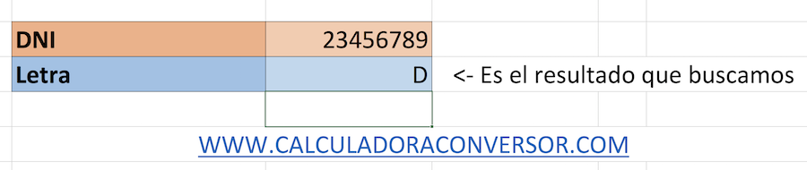 Letra DNI en Excel