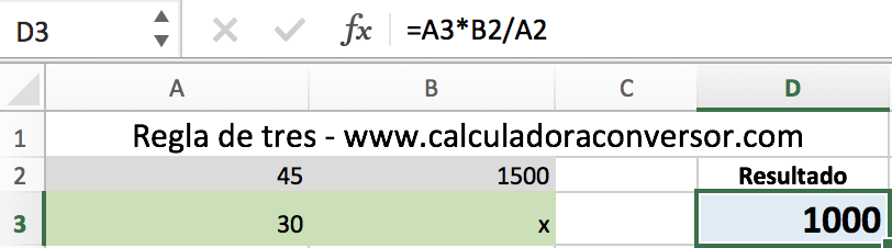 Regla de tres en Excel