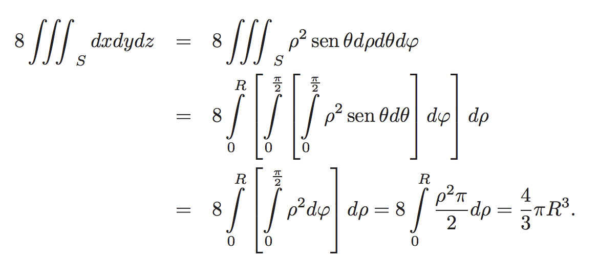 Demostración del volumen de una esfera con integrales triples