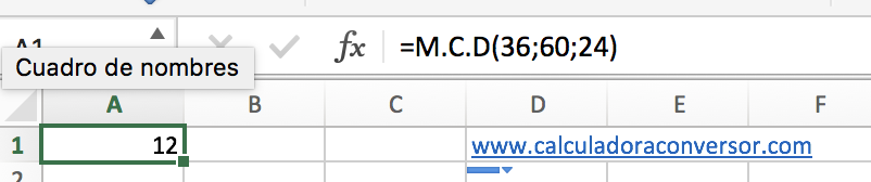 Máximo común divisor en Excel