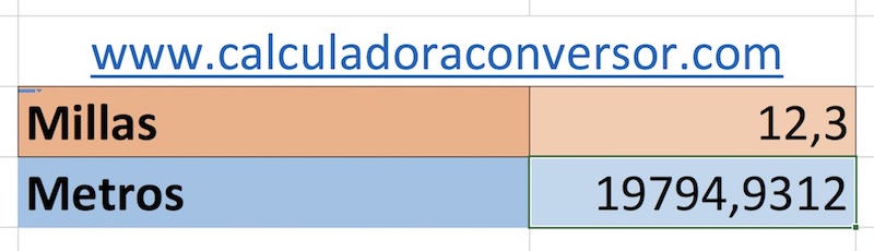 Millas a metros en Excel