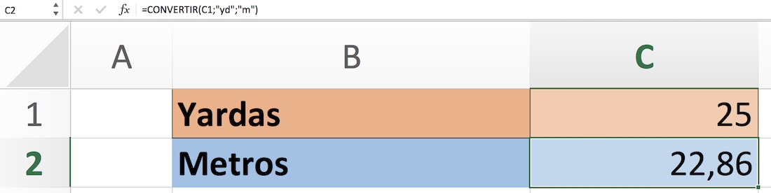 Yardas a metros en Excel