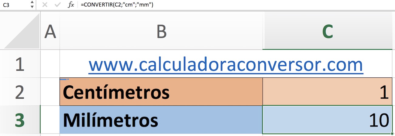 Convertidor cm a mm en Excel