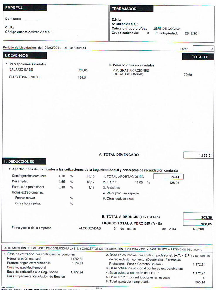 Ejemplo de nómina