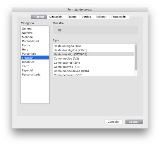 Dividir fracciones en Excel