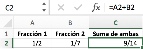 Suma de fracciones en Excel