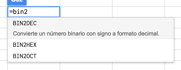 Google sheets como traductor binario