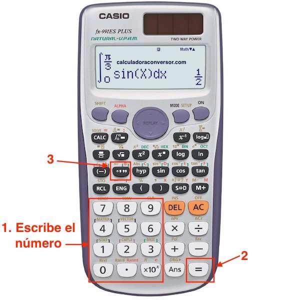 Usar calculadora científica para pasar de decimal a grados, minutos y segundos