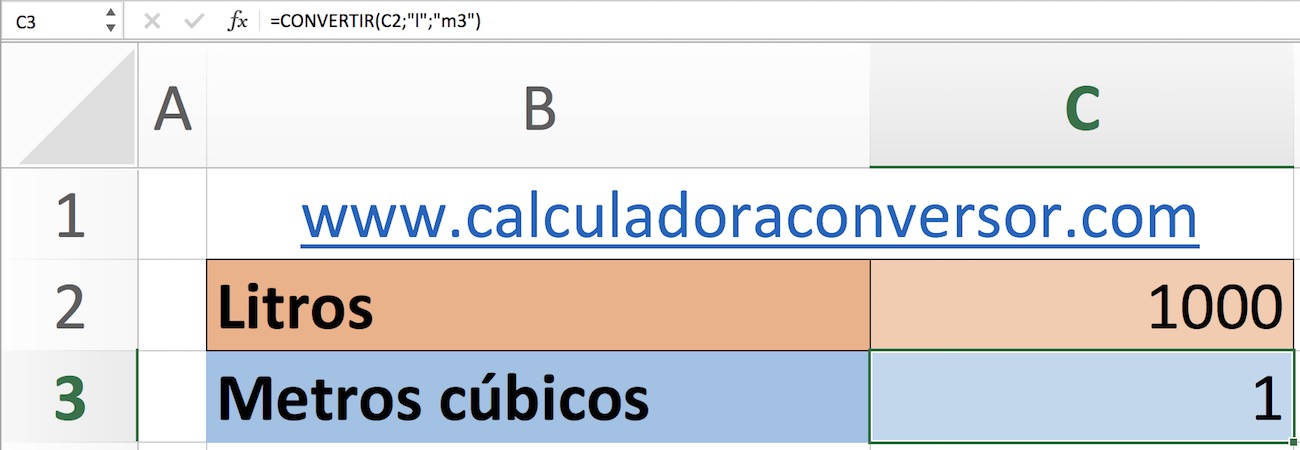 Liters to cubic meters in Excel