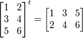 Ejemplo de matriz transpuesta