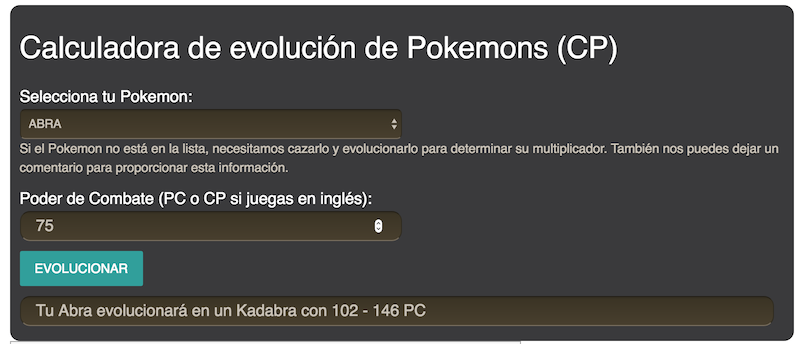 Calculadora Pokemon Go