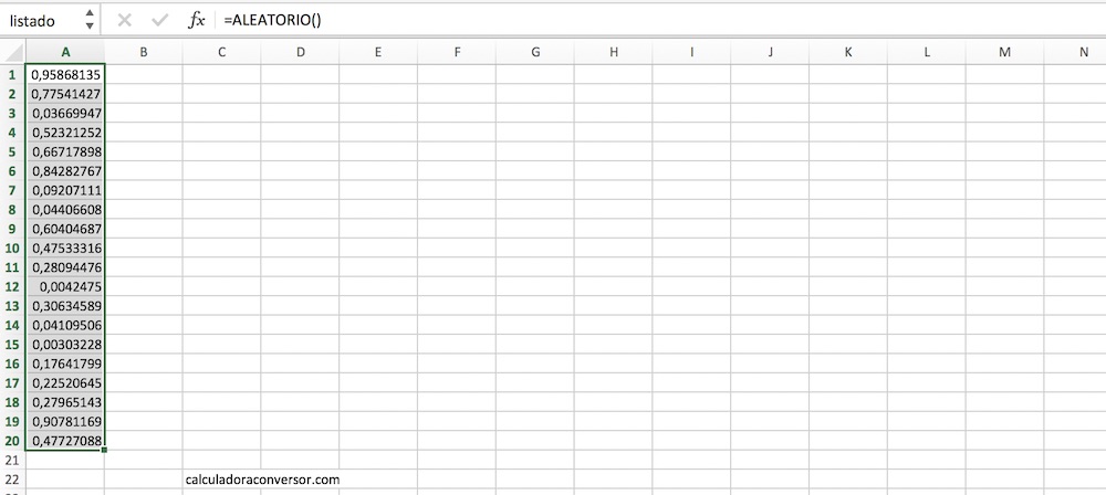 Números aleatorios sin repetición en Excel