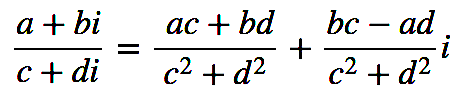 Division of complex numbers in binomial form