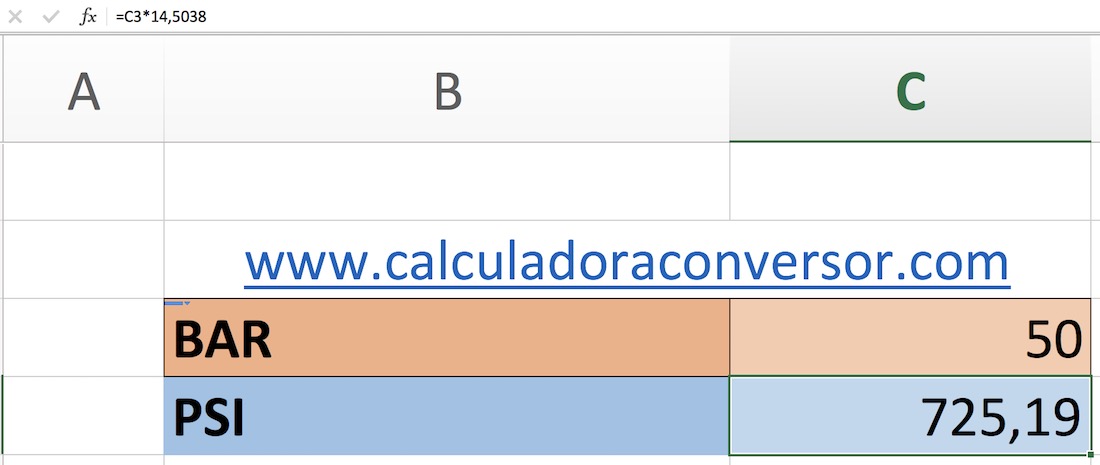 bar to psi in Excel