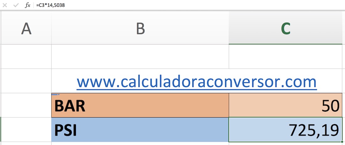 bar a psi en Excel