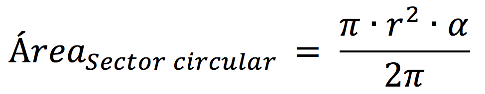 Fórmula para calcular el área del sector circular en radianes