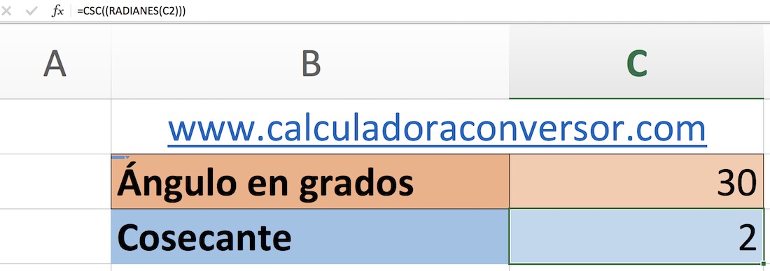 Calcular cosecante en Excel