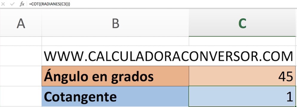 Calcular cotangente en Excel