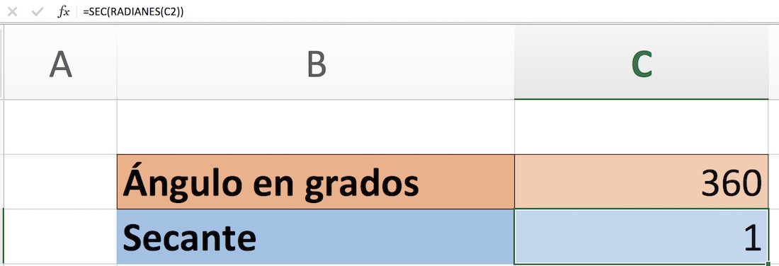 Calcular secante en Excel