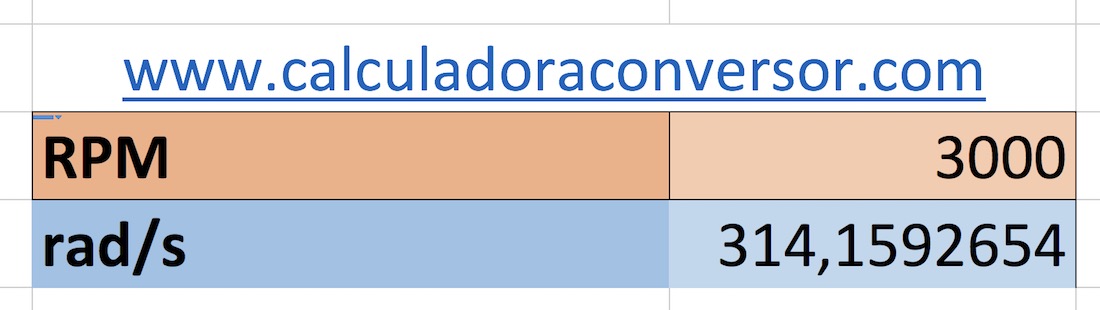 RPM a rads en Excel